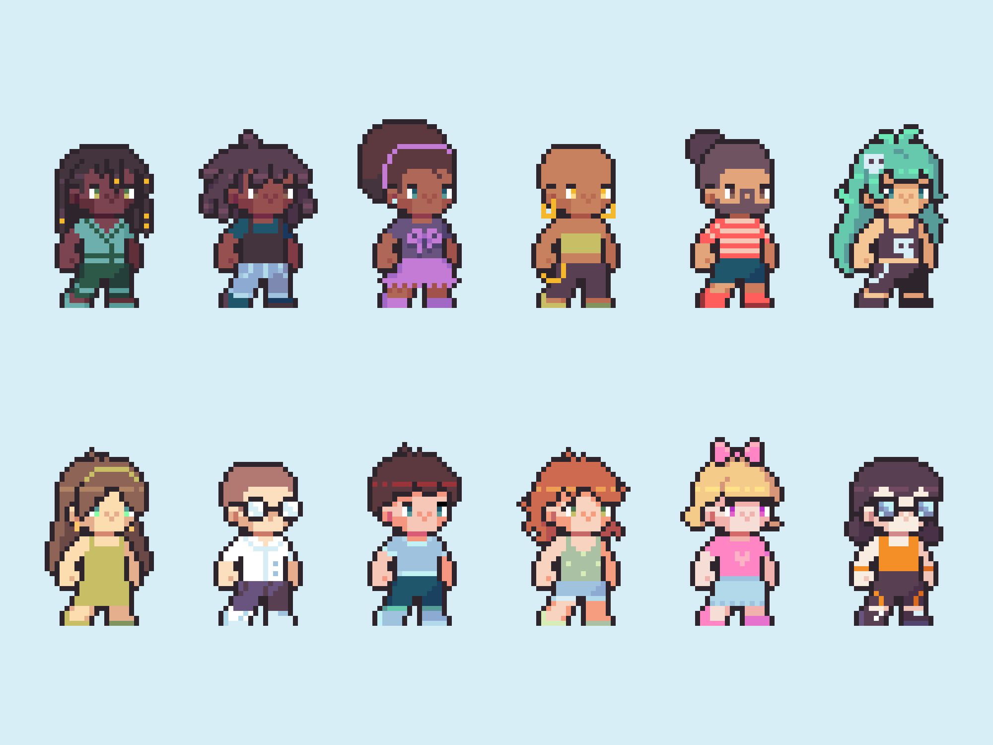 Ando Tale character creation pixel art concept sheet by Cozy Britt